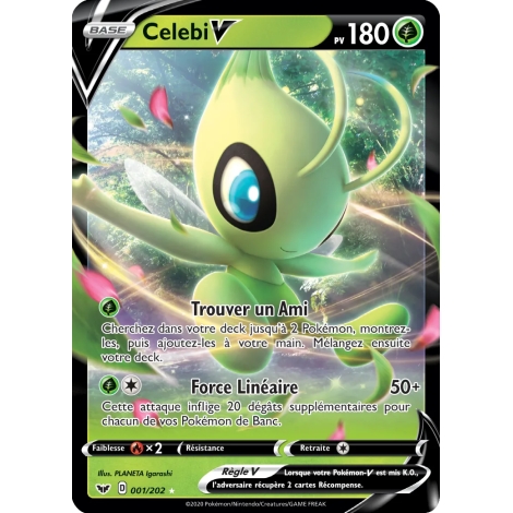 Carte Celebi - Holographique rare V de Pokémon Épée et Bouclier 001/202