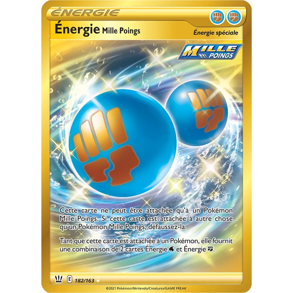 Énergie Mille Poings 182/163 : Joyau Secrète rare de l'extension Pokémon Épée et Bouclier Styles de Combat