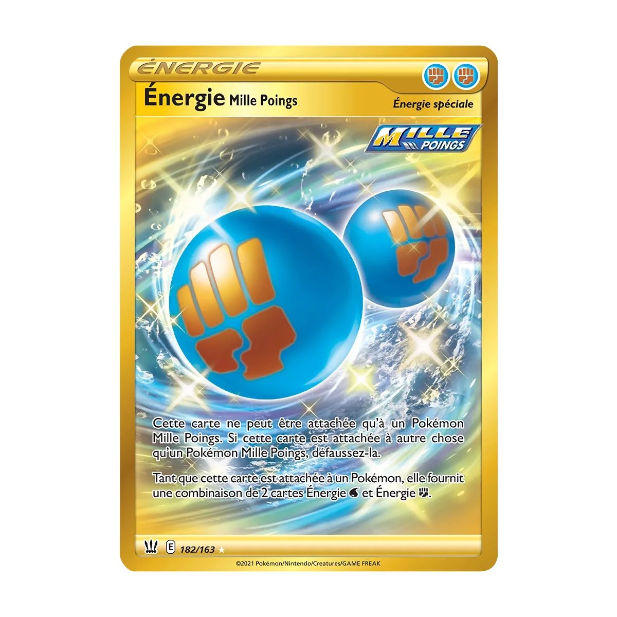 Énergie Mille Poings 182/163 : Joyau Secrète rare de l'extension Pokémon Épée et Bouclier Styles de Combat