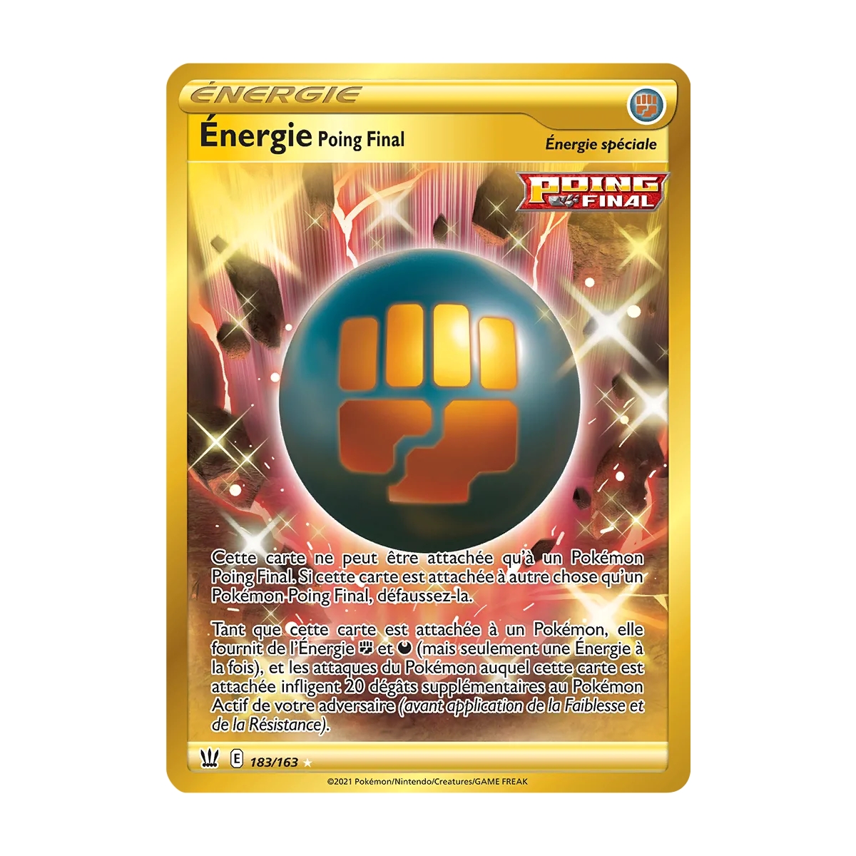 Énergie Poing Final 183/163 : Joyau Secrète rare de l'extension Pokémon Épée et Bouclier Styles de Combat