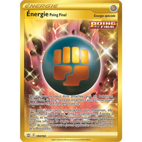 Énergie Poing Final 183/163 : Joyau Secrète rare de l'extension Pokémon Épée et Bouclier Styles de Combat