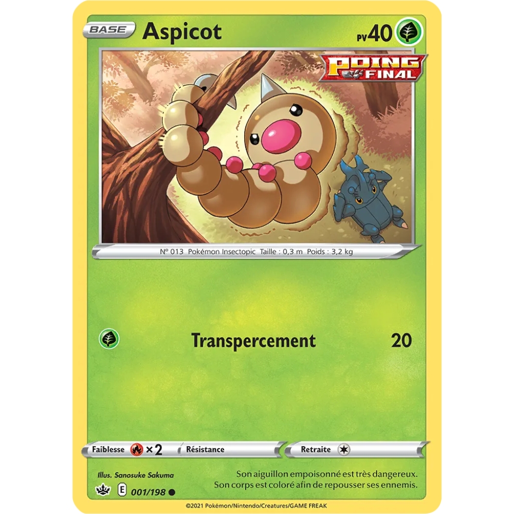 Aspicot 001/198 : Joyau Commune (Brillante) de l'extension Pokémon Épée et Bouclier Règne de Glace