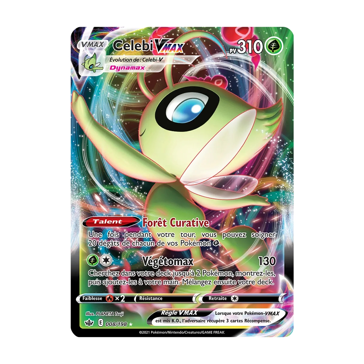 Celebi rare VMAX de Pokémon Épée et Bouclier Règne de Glace 008/198