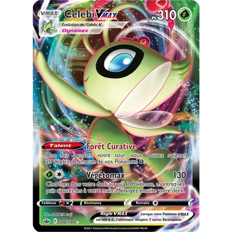 Celebi rare VMAX de Pokémon Épée et Bouclier Règne de Glace 008/198