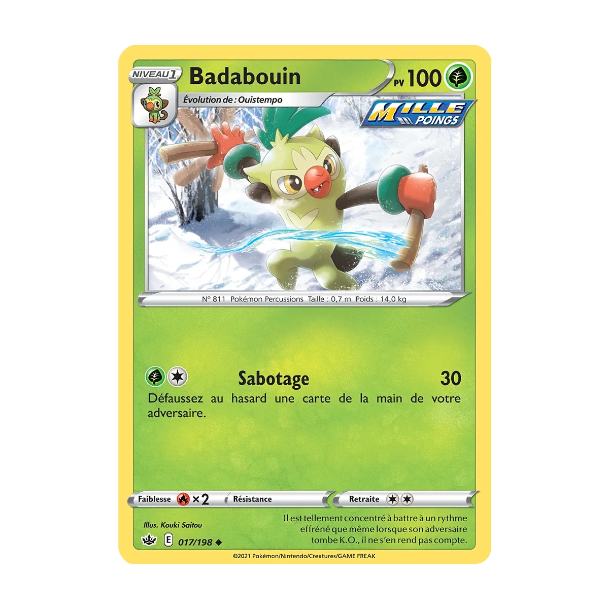 Carte Badabouin - Peu commune (Brillante) de Pokémon Épée et Bouclier Règne de Glace 017/198