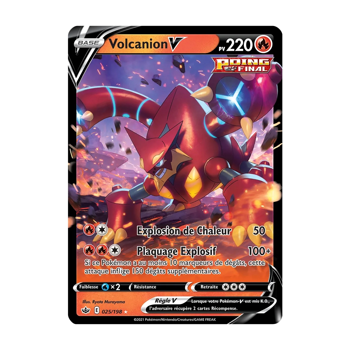 Volcanion 025/198 : Joyau Holographique rare V de l'extension Pokémon Épée et Bouclier Règne de Glace