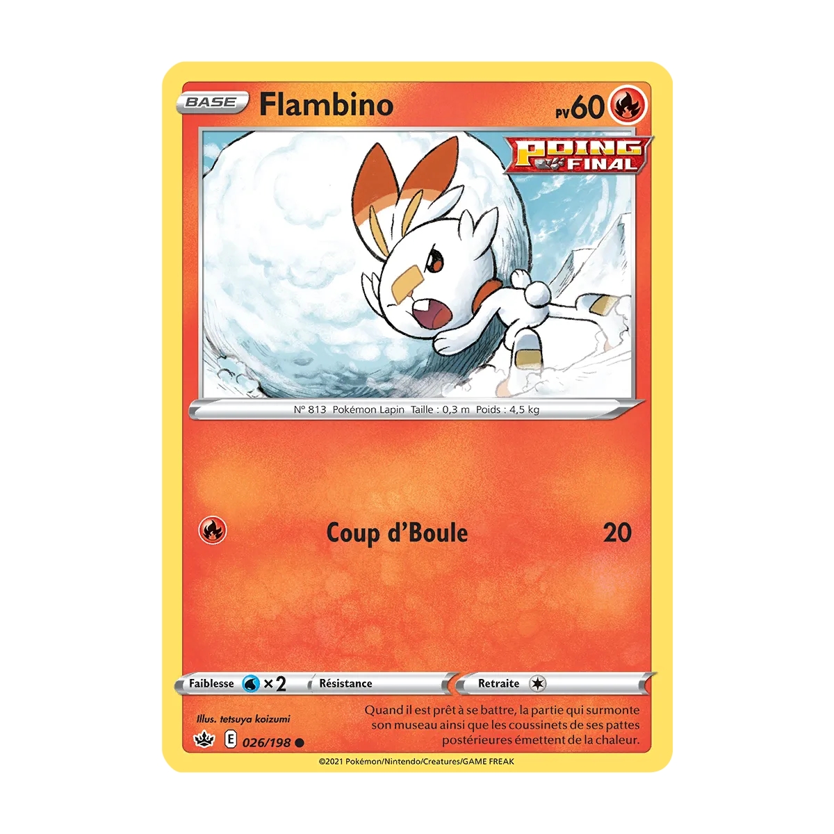 Carte Flambino - Commune (Brillante) de Pokémon Épée et Bouclier Règne de Glace 026/198