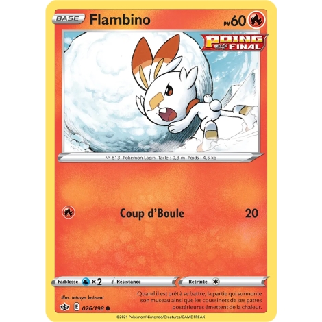 Carte Flambino - Commune (Brillante) de Pokémon Épée et Bouclier Règne de Glace 026/198