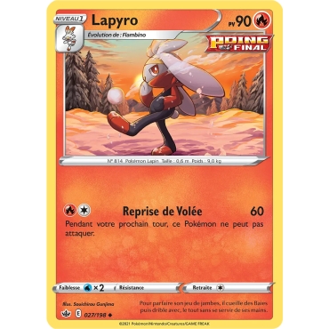 Lapyro 027/198 : Joyau Peu commune (Brillante) de l'extension Pokémon Épée et Bouclier Règne de Glace