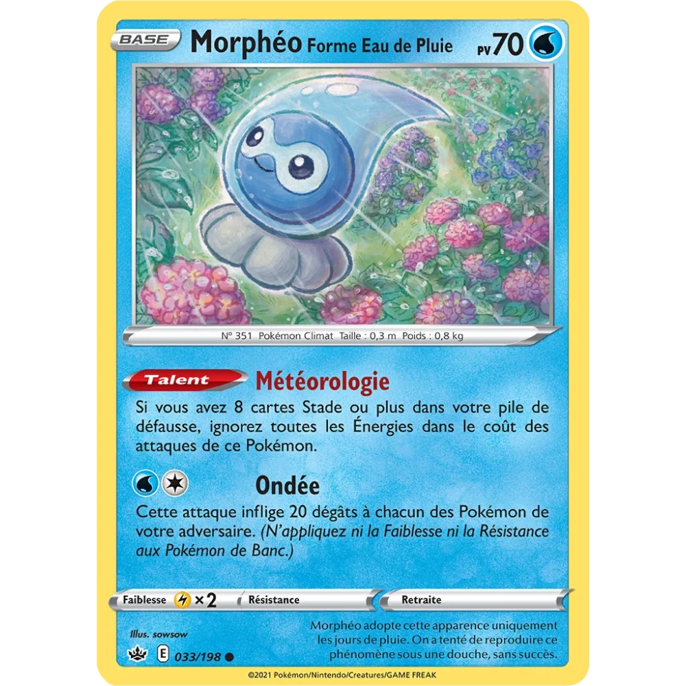 Morphéo Forme Eau de Pluie 033/198 : Joyau Commune (Brillante) de l'extension Pokémon Épée et Bouclier Règne de Glace