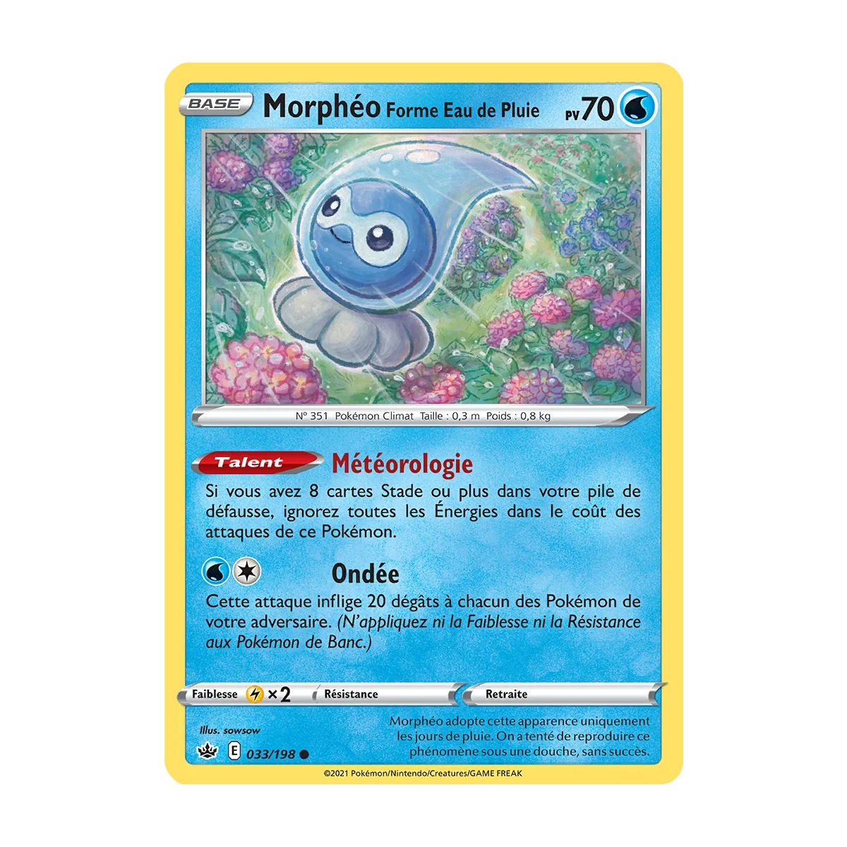 Morphéo Forme Eau de Pluie 033/198 : Joyau Commune (Brillante) de l'extension Pokémon Épée et Bouclier Règne de Glace