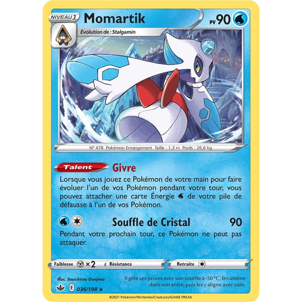 Carte Momartik - Holographique rare de Pokémon Épée et Bouclier Règne de Glace 036/198