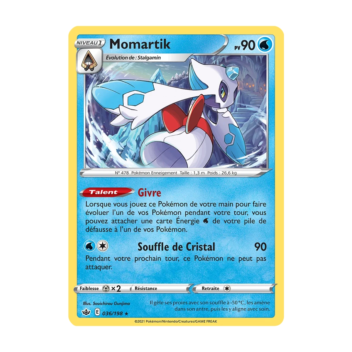 Carte Momartik - Holographique rare de Pokémon Épée et Bouclier Règne de Glace 036/198