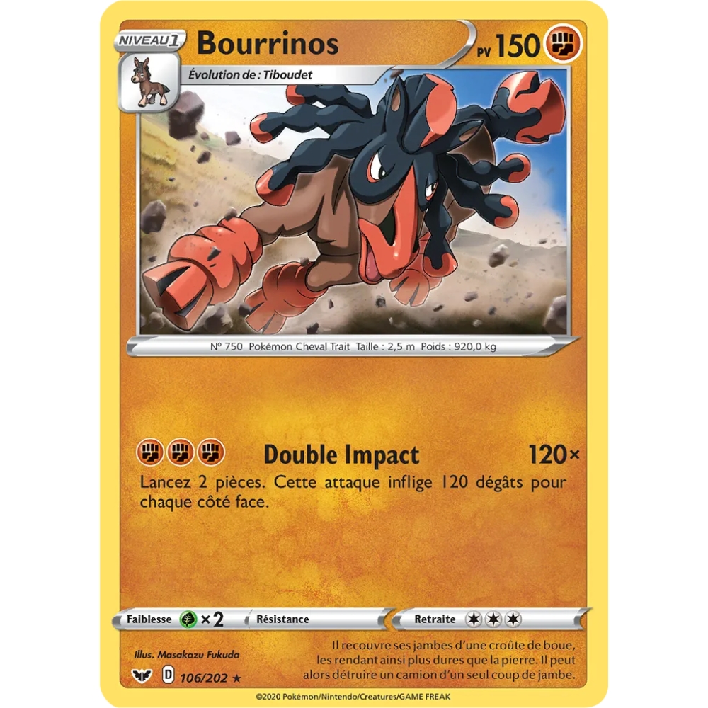 Carte Bourrinos - Rare (Brillante) de Pokémon Épée et Bouclier 106/202