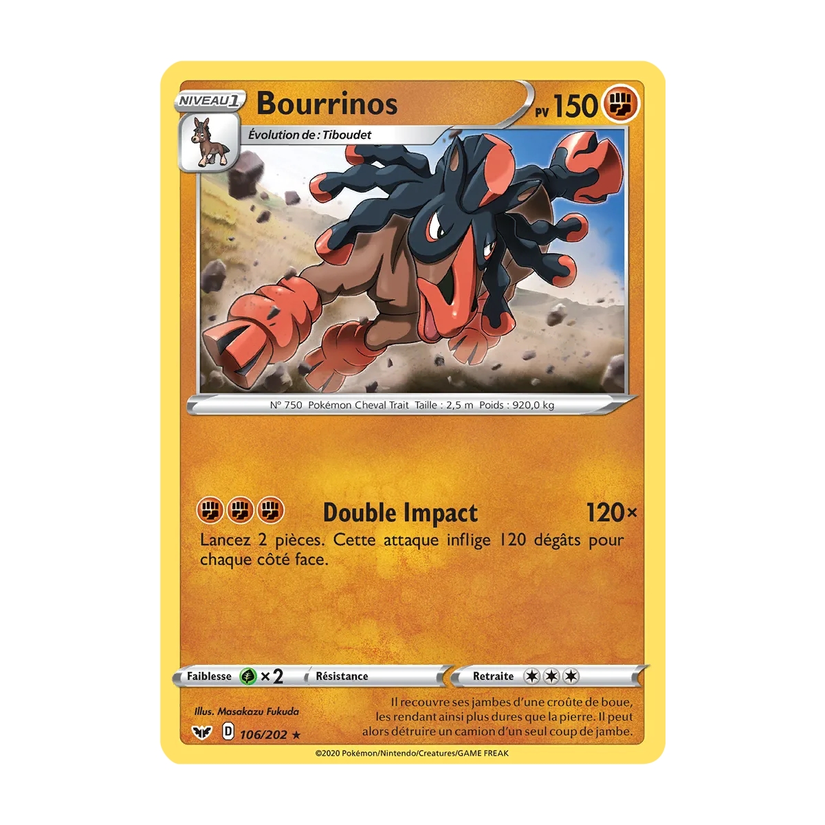 Carte Bourrinos - Rare (Brillante) de Pokémon Épée et Bouclier 106/202