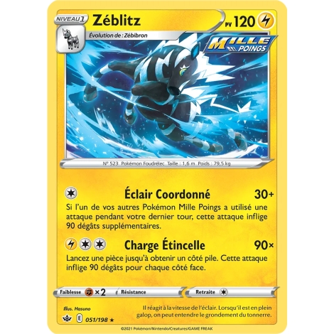 Zéblitz 051/198 : Joyau Rare (Brillante) de l'extension Pokémon Épée et Bouclier Règne de Glace