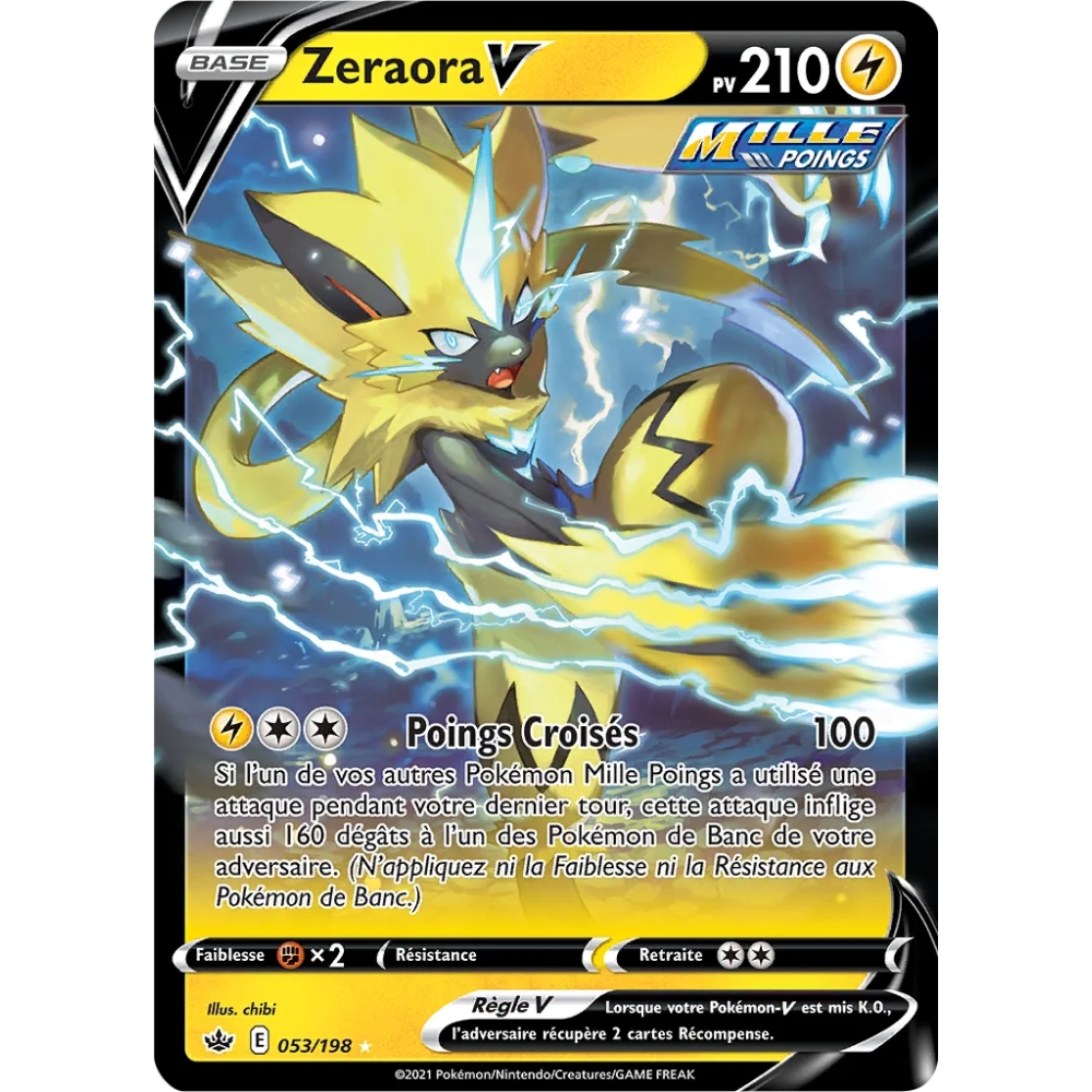 Zeraora 053/198 : Joyau Holographique rare V de l'extension Pokémon Épée et Bouclier Règne de Glace