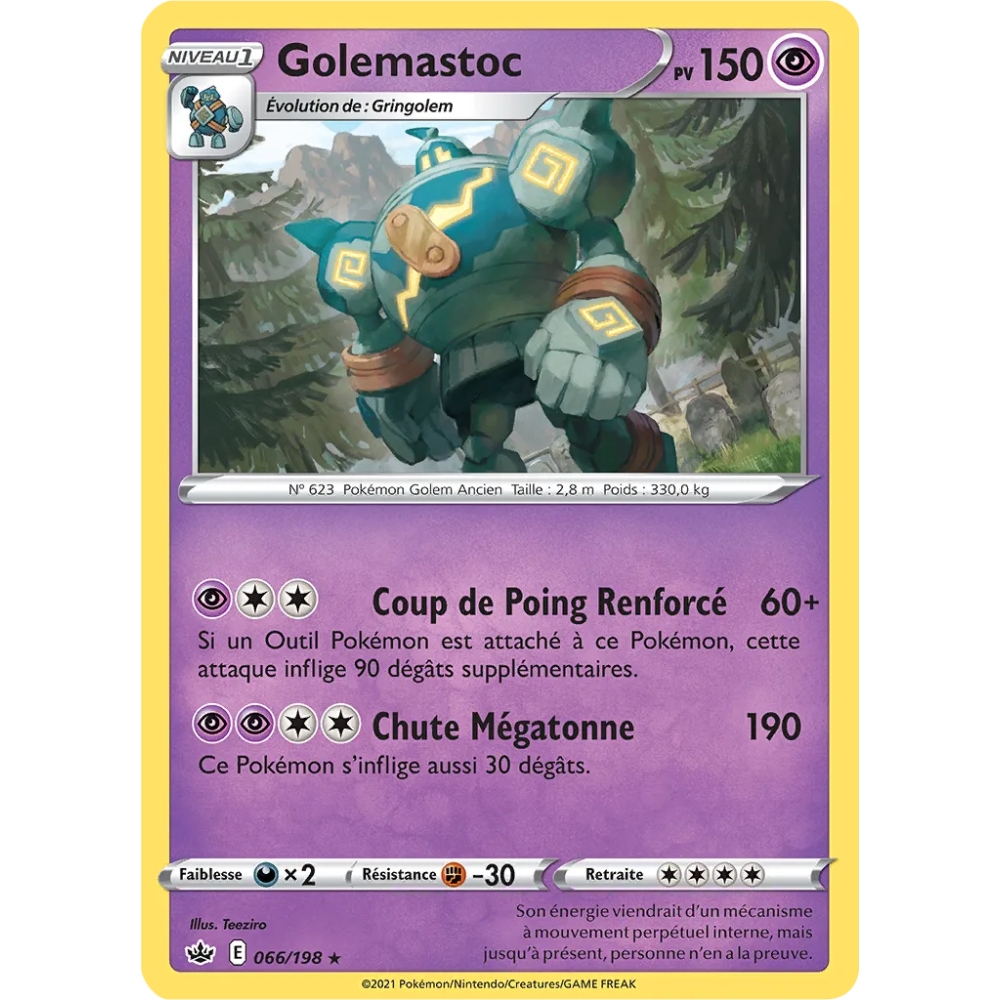 Golemastoc 066/198 : Joyau Rare (Brillante) de l'extension Pokémon Épée et Bouclier Règne de Glace