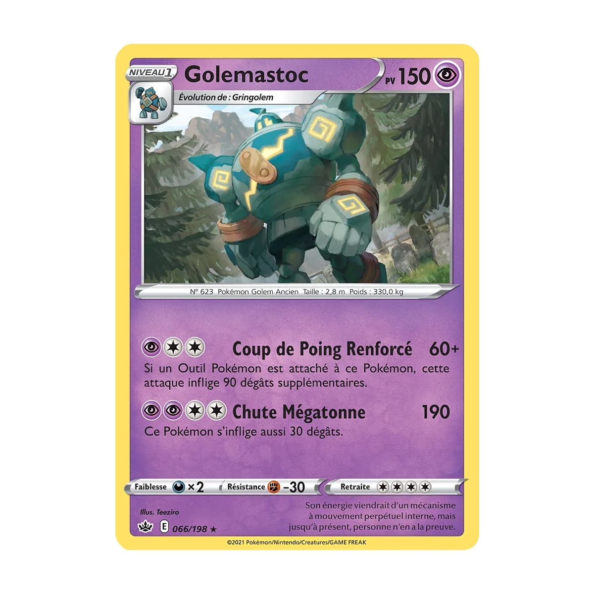 Golemastoc 066/198 : Joyau Rare (Brillante) de l'extension Pokémon Épée et Bouclier Règne de Glace