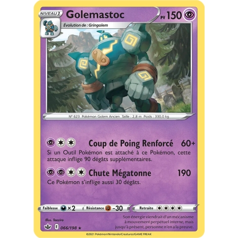 Golemastoc 066/198 : Joyau Rare (Brillante) de l'extension Pokémon Épée et Bouclier Règne de Glace