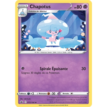 Chapotus 072/198 : Joyau Peu commune (Brillante) de l'extension Pokémon Épée et Bouclier Règne de Glace