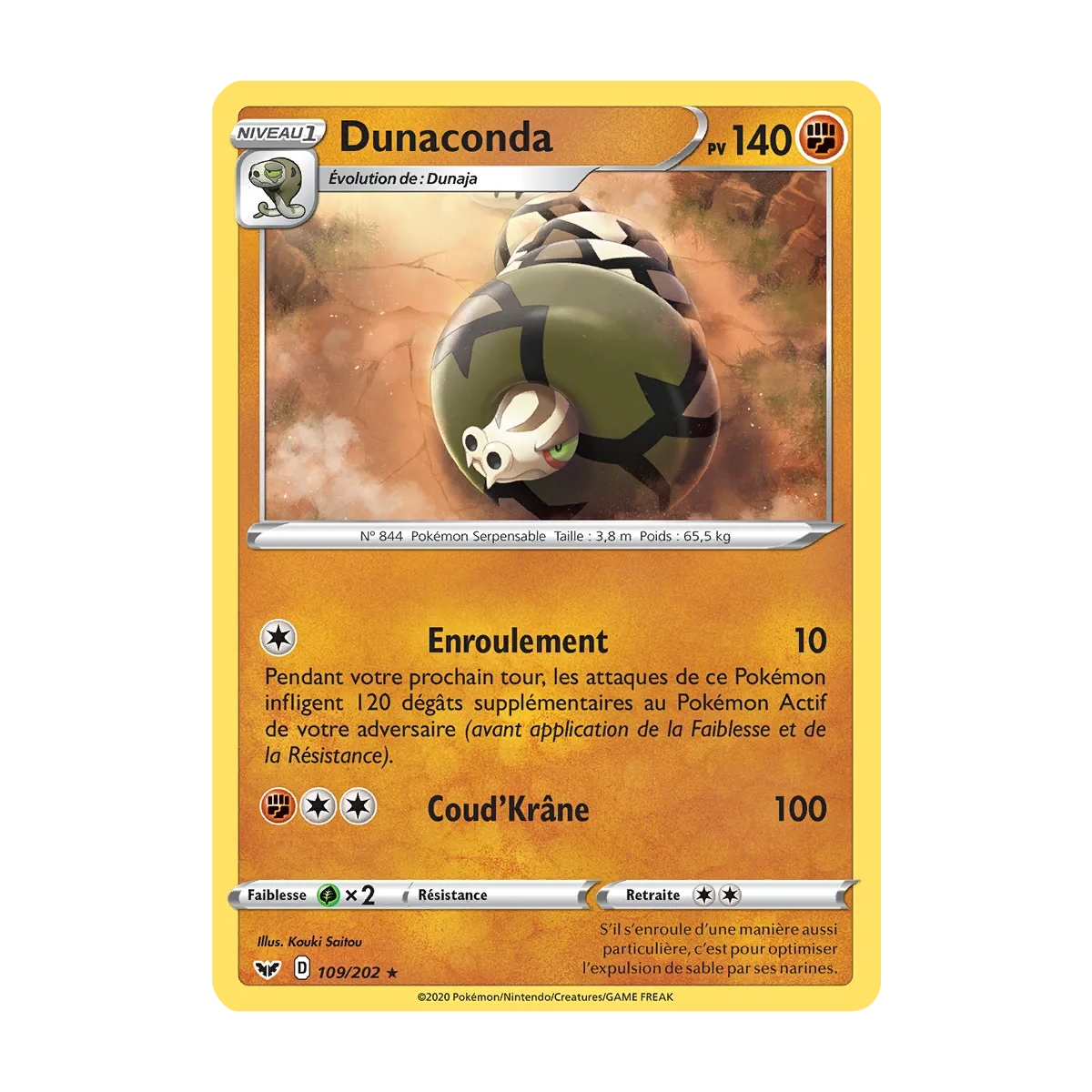 Dunaconda 109/202 : Joyau Rare (Brillante) de l'extension Pokémon Épée et Bouclier