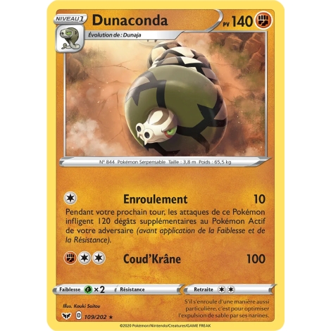 Dunaconda 109/202 : Joyau Rare (Brillante) de l'extension Pokémon Épée et Bouclier