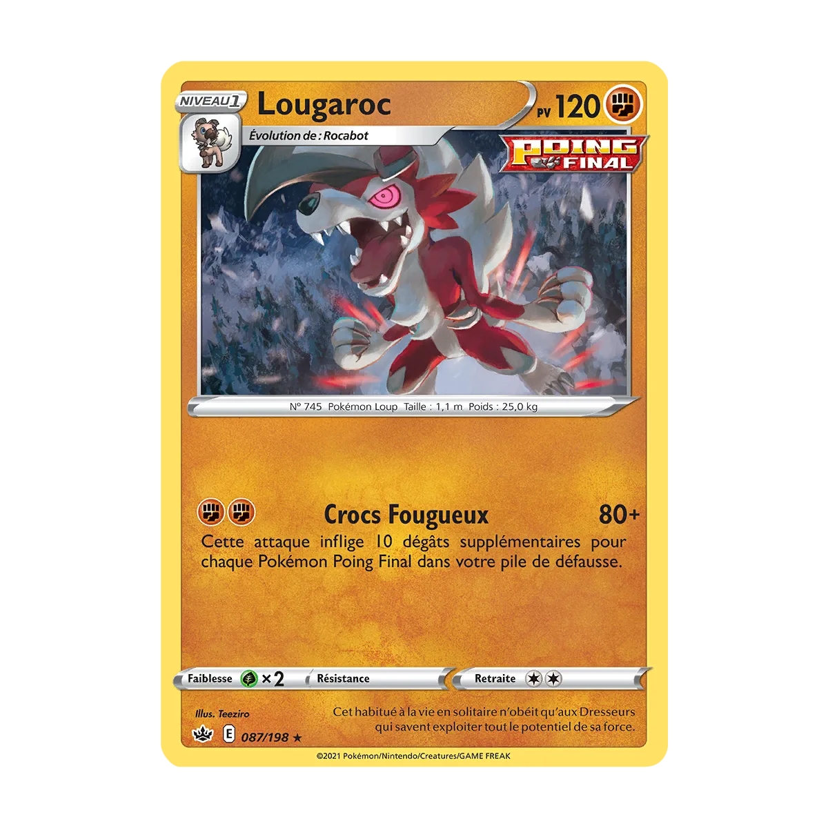 Carte Lougaroc de Pokémon Épée et Bouclier Règne de Glace 087/198