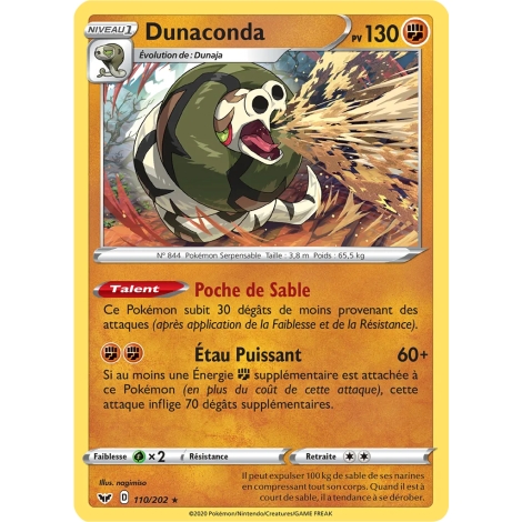 Carte Dunaconda - Holographique rare de Pokémon Épée et Bouclier 110/202