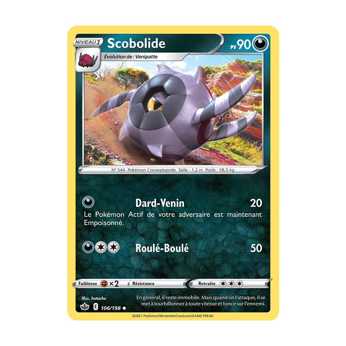 Scobolide 106/198 : Joyau Peu commune (Brillante) de l'extension Pokémon Épée et Bouclier Règne de Glace