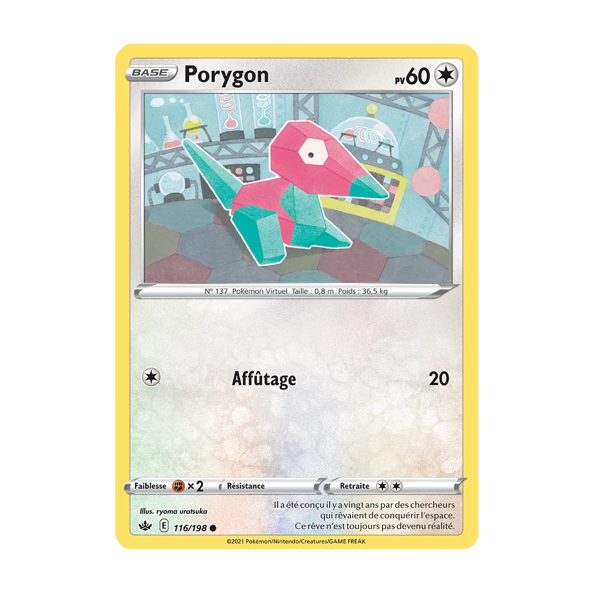 Porygon 116/198 : Joyau Commune (Brillante) de l'extension Pokémon Épée et Bouclier Règne de Glace