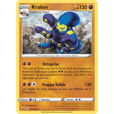 Krakos 113/202 : Joyau Rare (Brillante) de l'extension Pokémon Épée et Bouclier