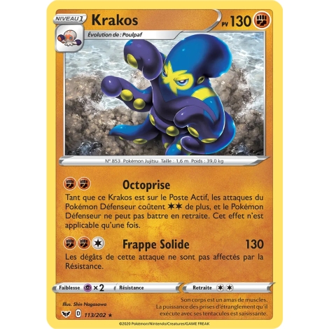 Krakos 113/202 : Joyau Rare (Brillante) de l'extension Pokémon Épée et Bouclier