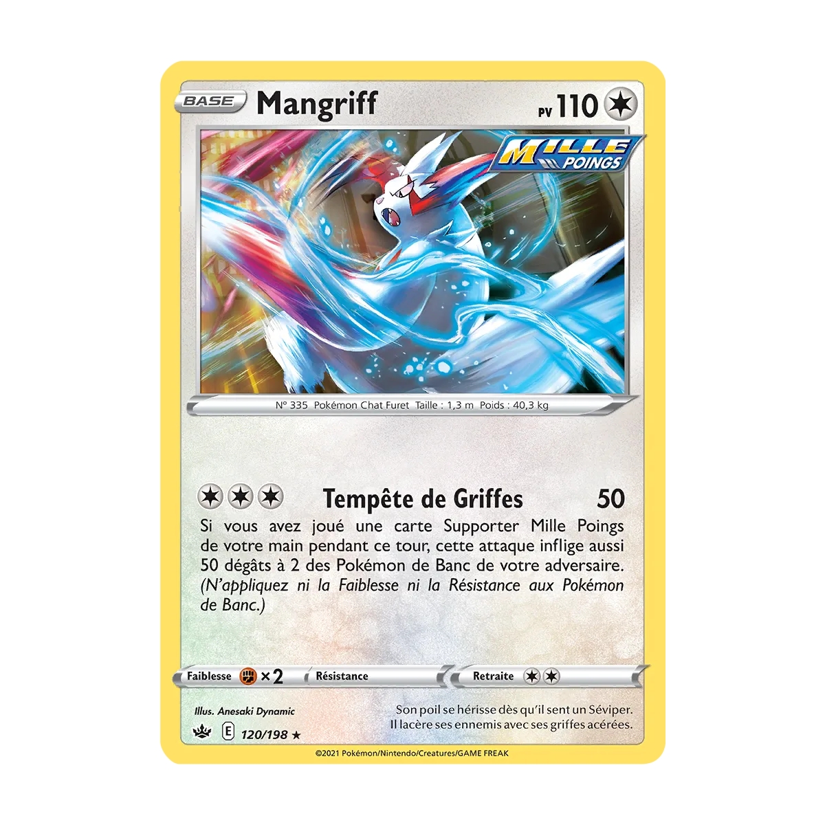 Carte Mangriff - Rare (Brillante) de Pokémon Épée et Bouclier Règne de Glace 120/198