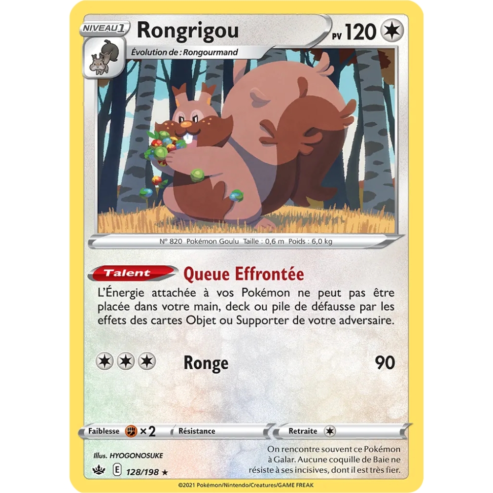 Carte Rongrigou de Pokémon Épée et Bouclier Règne de Glace 128/198