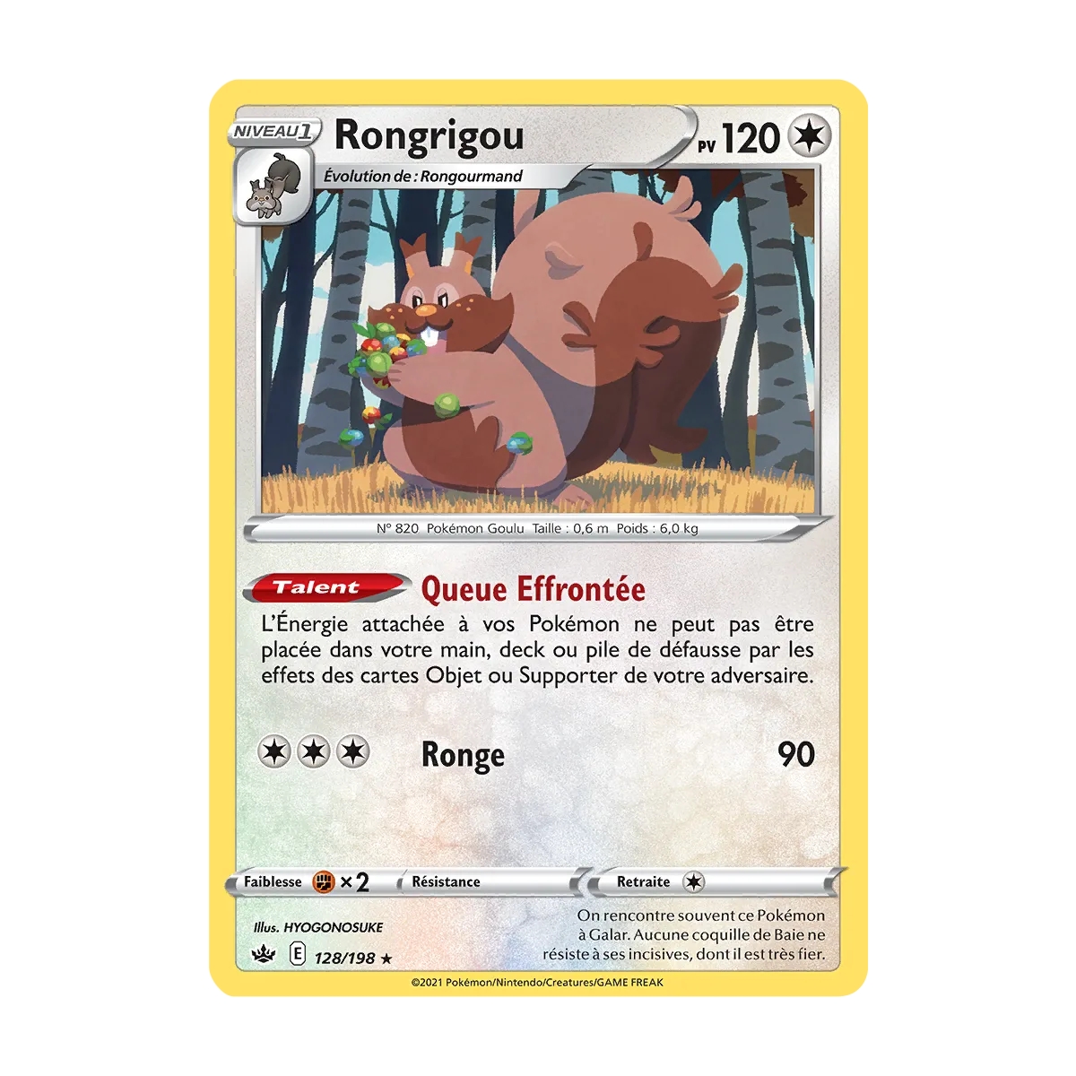 Carte Rongrigou de Pokémon Épée et Bouclier Règne de Glace 128/198