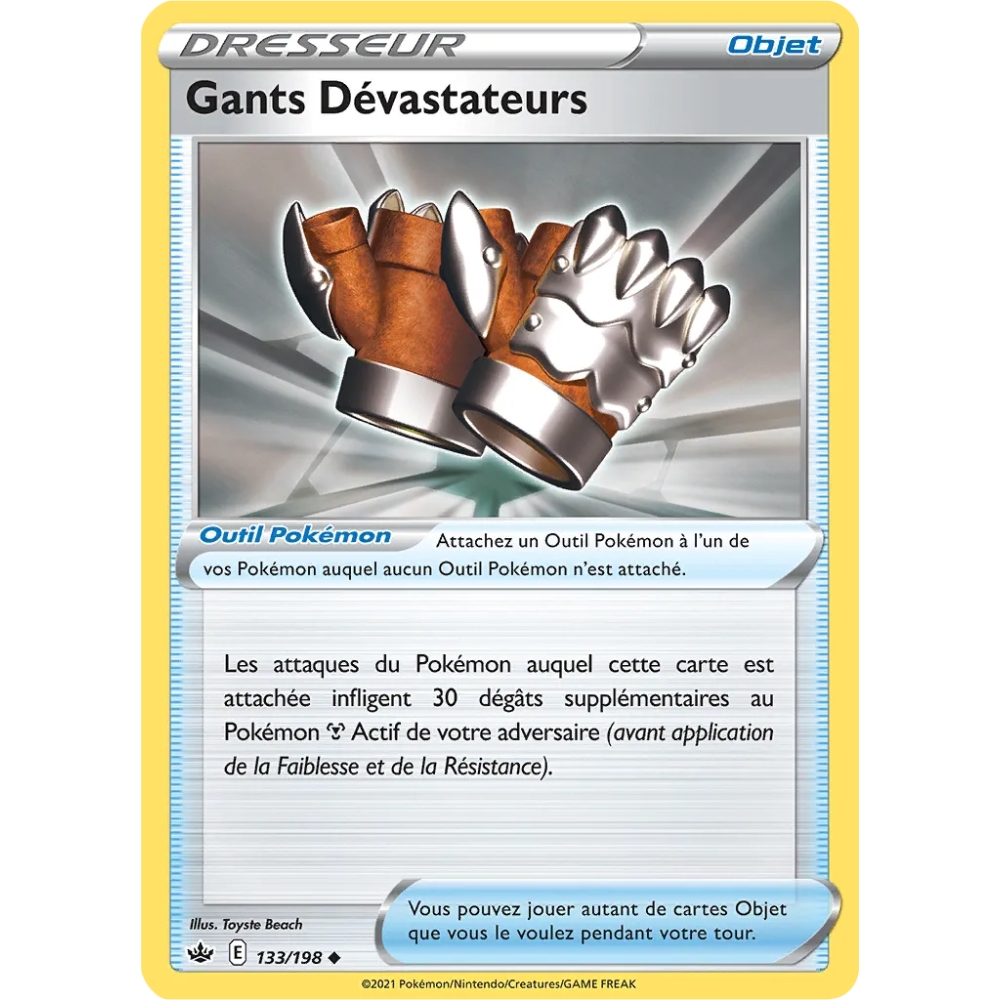 Carte Gants Dévastateurs - Peu commune (Brillante) de Pokémon Épée et Bouclier Règne de Glace 133/198