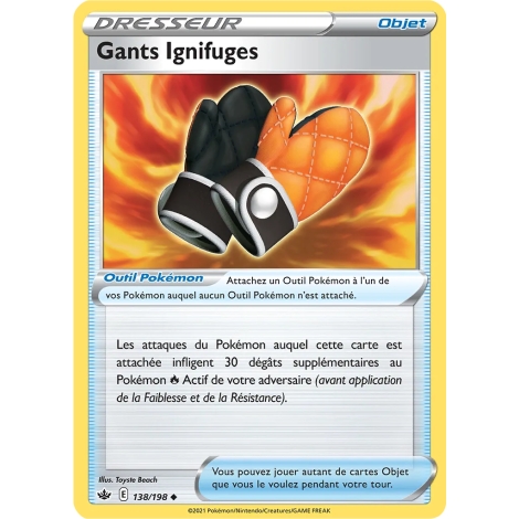 Carte Gants Ignifuges - Peu commune (Brillante) de Pokémon Épée et Bouclier Règne de Glace 138/198