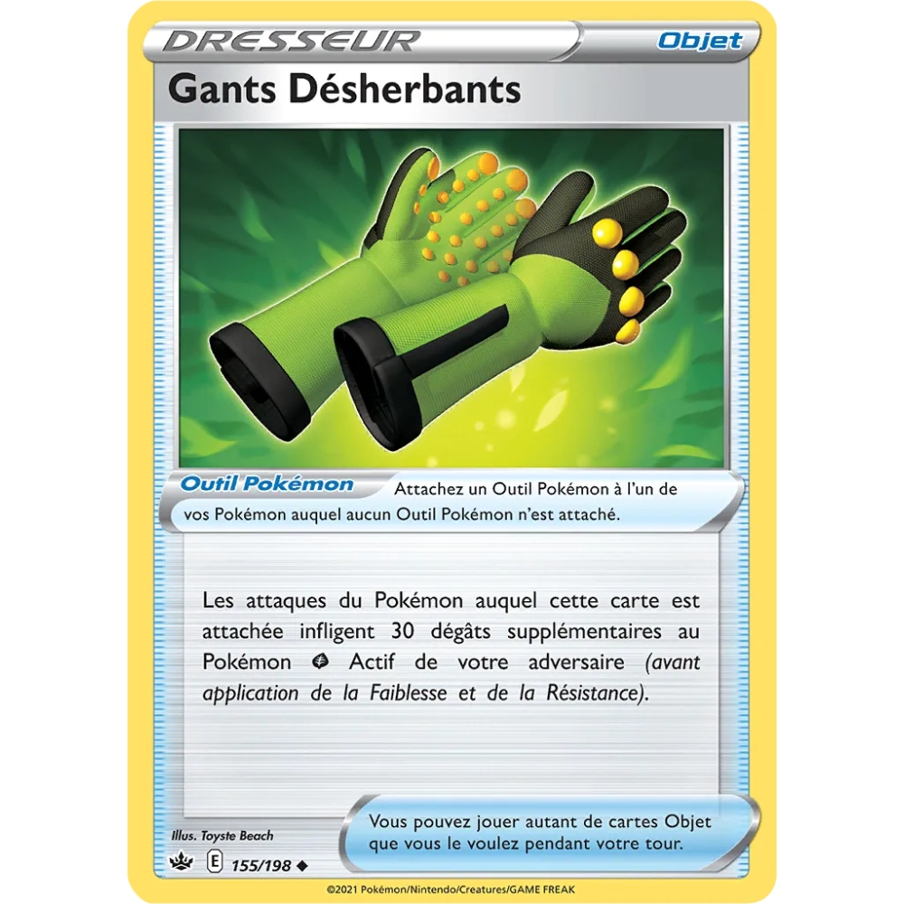 Découvrez Gants Désherbants, carte Peu commune (Brillante) de la série Épée et Bouclier Règne de Glace