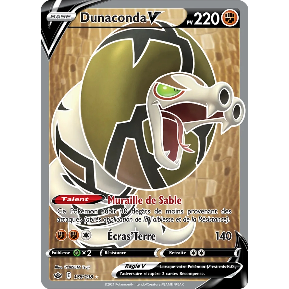 Carte Dunaconda - Ultra rare de Pokémon Épée et Bouclier Règne de Glace 175/198