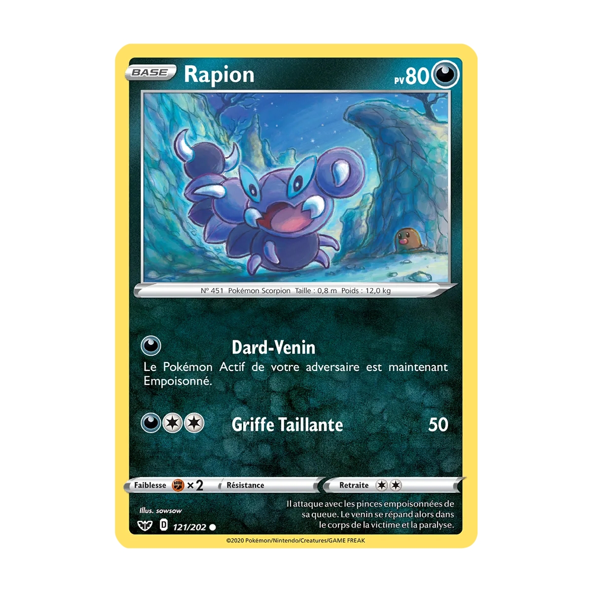 Carte Rapion - Commune (Brillante) de Pokémon Épée et Bouclier 121/202