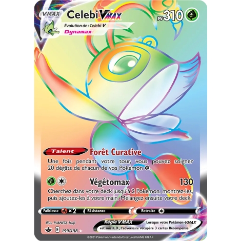 Celebi 199/198 : Joyau Arc-en-ciel rare de l'extension Pokémon Épée et Bouclier Règne de Glace