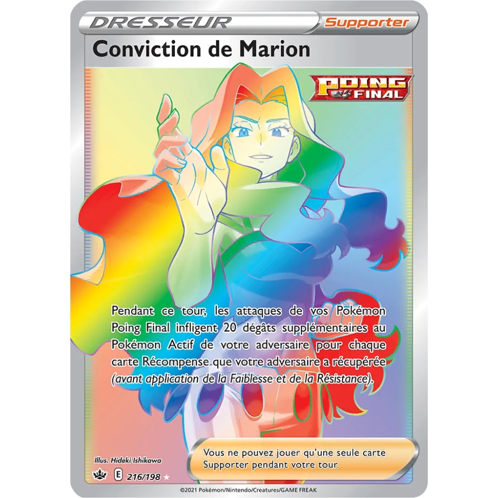 Conviction de Marion 216/198 : Joyau Arc-en-ciel rare de l'extension Pokémon Épée et Bouclier Règne de Glace