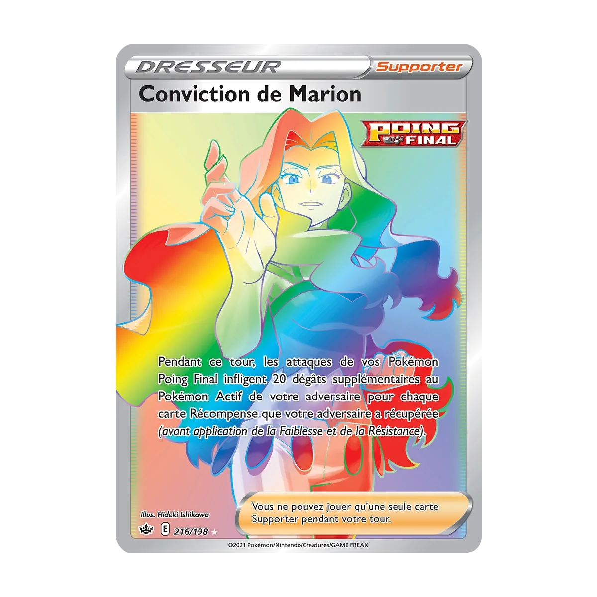 Conviction de Marion 216/198 : Joyau Arc-en-ciel rare de l'extension Pokémon Épée et Bouclier Règne de Glace