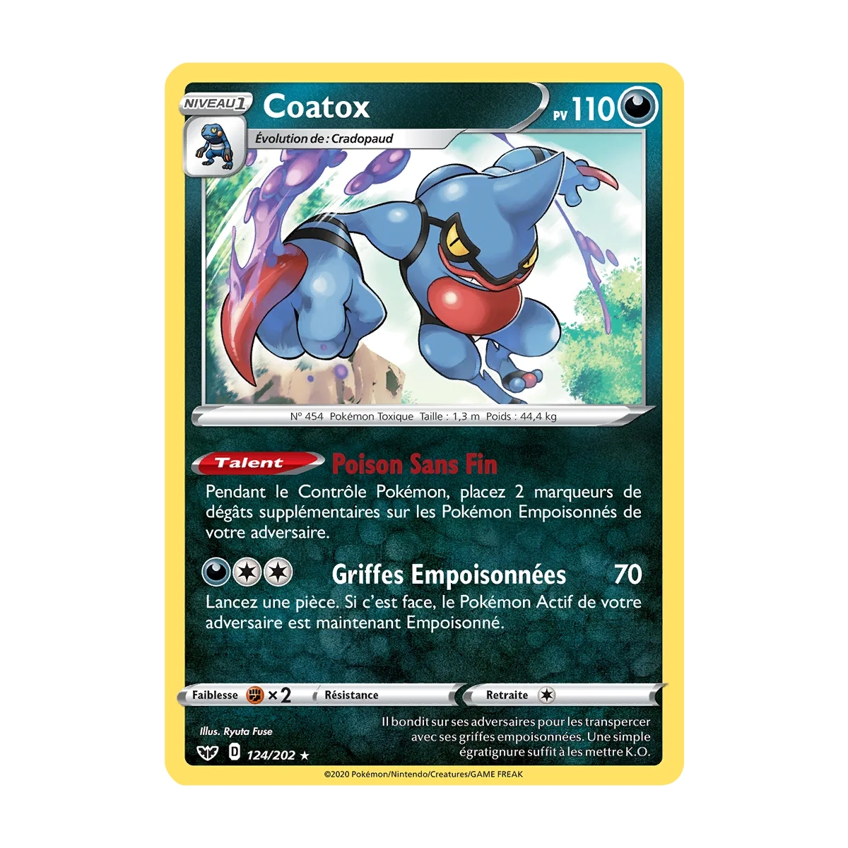 Coatox 124/202 : Joyau Holographique rare de l'extension Pokémon Épée et Bouclier