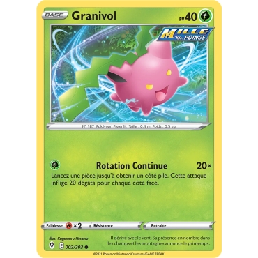 Carte Granivol - Commune (Brillante) de Pokémon Épée et Bouclier Évolution Céleste 002/203