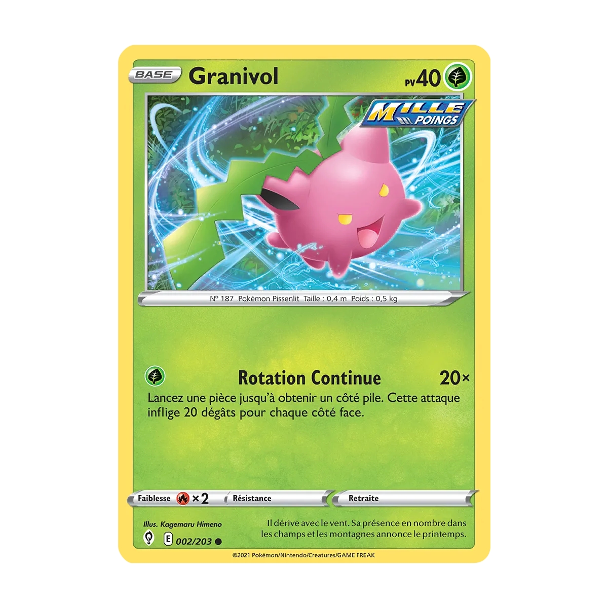 Carte Granivol - Commune (Brillante) de Pokémon Épée et Bouclier Évolution Céleste 002/203