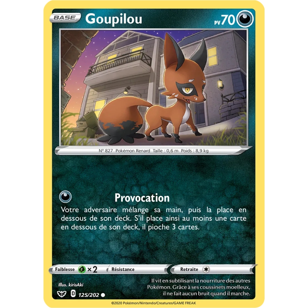 Carte Goupilou - Commune (Brillante) de Pokémon Épée et Bouclier 125/202