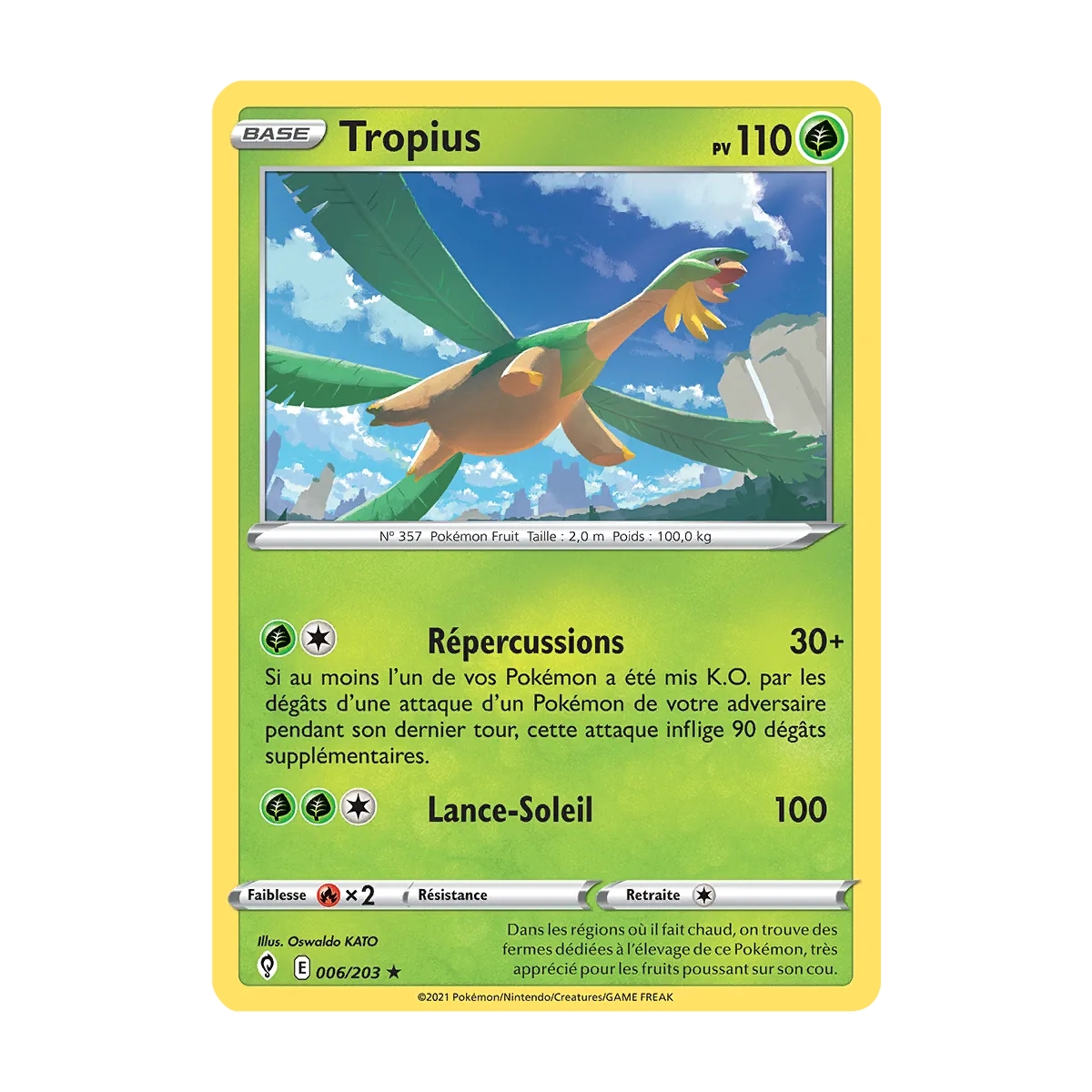 Carte Tropius - Rare (Brillante) de Pokémon Épée et Bouclier Évolution Céleste 006/203