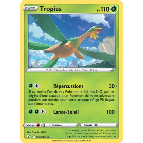 Carte Tropius - Rare (Brillante) de Pokémon Épée et Bouclier Évolution Céleste 006/203